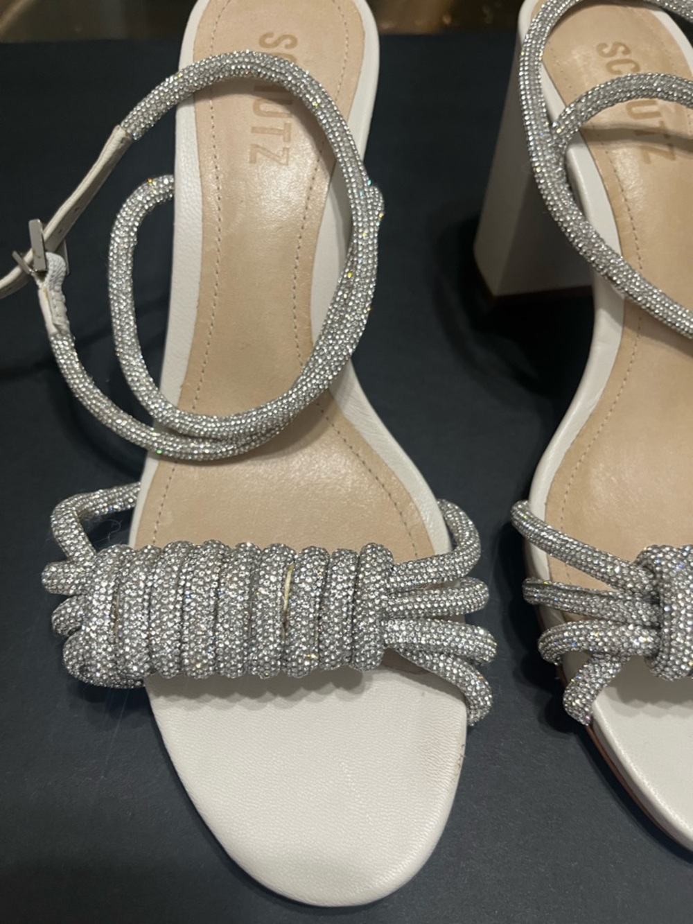 SCHUTZ White Sandals with Silver Beaded Rope Straps - Picture 7 of 12
